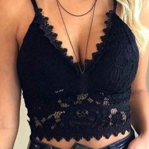 LAST ONE ! Black Deep V Lace Bralette Crop Top